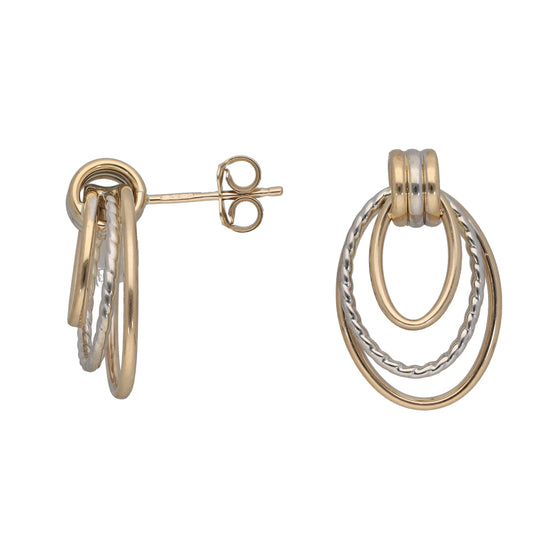 New 9ct Bi-Colour Gold Triple Drop Earrings
