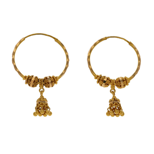 New 22ct Gold Drop Tassel Hoop Earrings