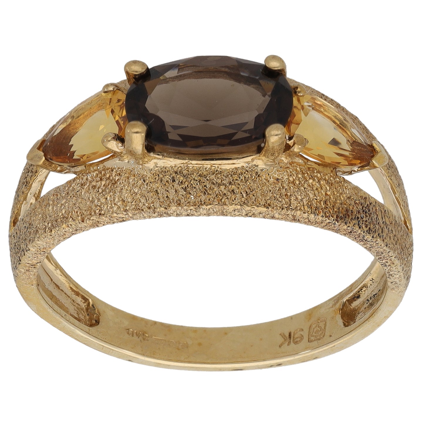 9ct Gold Quartz Three Stone Ring Size R