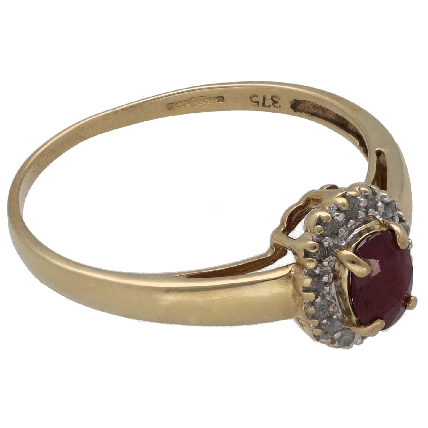 9ct Gold Ruby & 0.07ct Diamond Dress/Cocktail Ring Size S