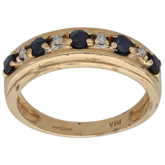 9ct Gold 0.04ct Diamond & Sapphire Half Eternity Ring Size L