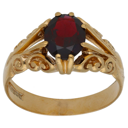 9ct Gold Garnet Single Stone Ring Size T