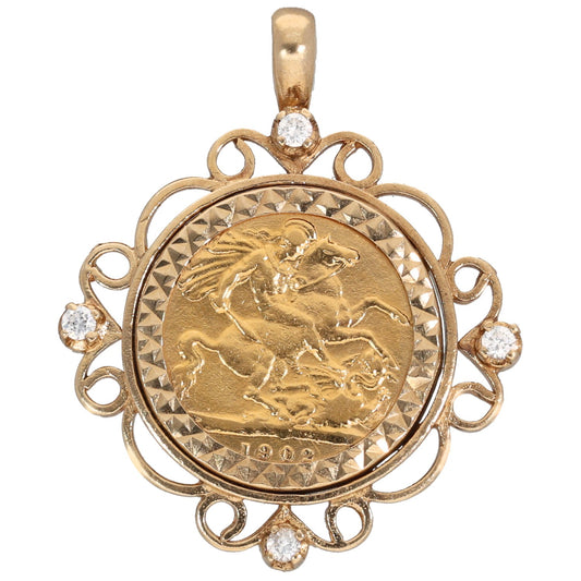 9ct Gold Half Sovereign Cubic Zirconia Coin Pendant
