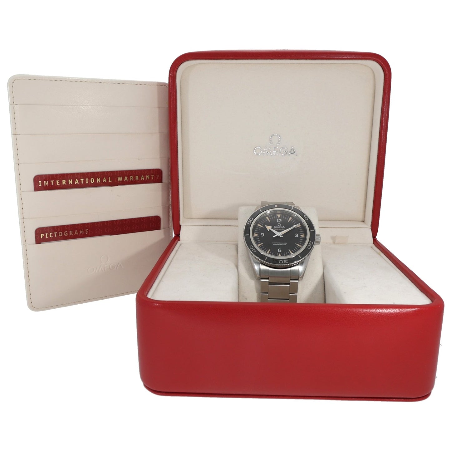 Omega Seamaster 233.30.41.21.01.001 Stainless steel watch with black dial in red presentation box