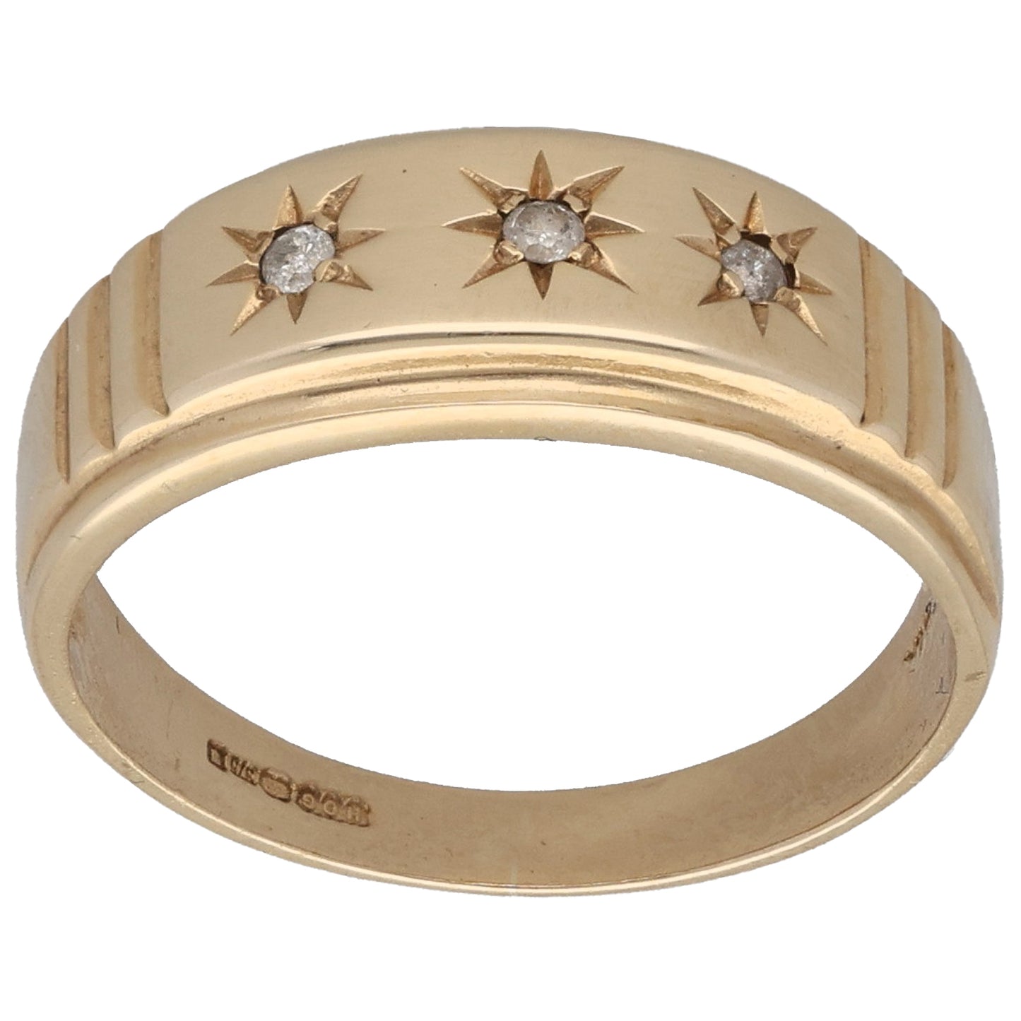 9ct Gold 0.06ct Diamond Three Stone Ring Size T