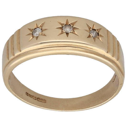 9ct Gold 0.06ct Diamond Three Stone Ring Size T