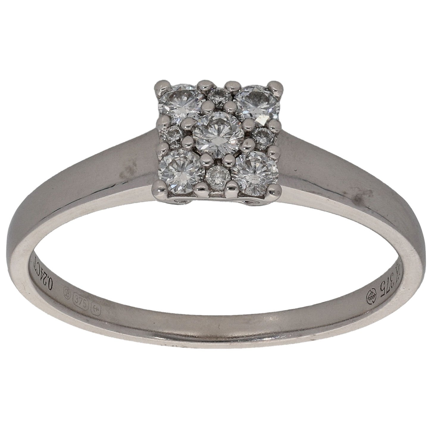 9ct White Gold 0.24ct Diamond Cluster Ring Size Q