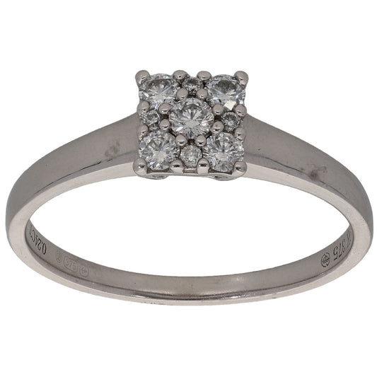 9ct White Gold 0.24ct Diamond Cluster Ring Size Q