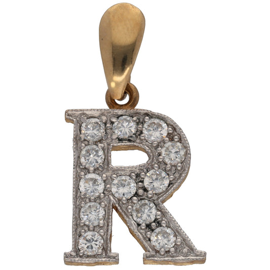 9ct Gold Cubic Zirconia Initial 'R' Pendant