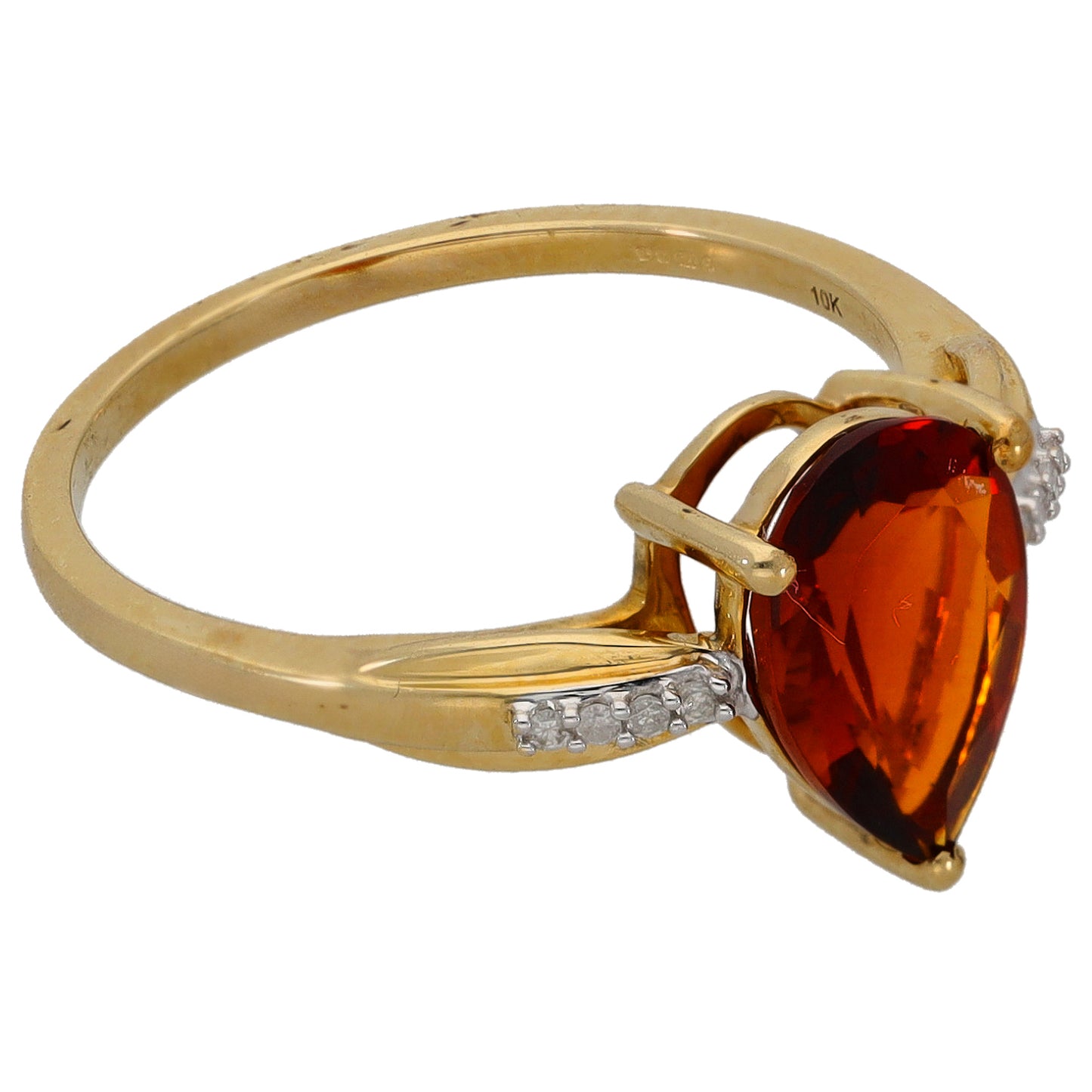 9ct Gold Citrine & 0.04ct Round Diamond Single Stone Ring With Accents Size N