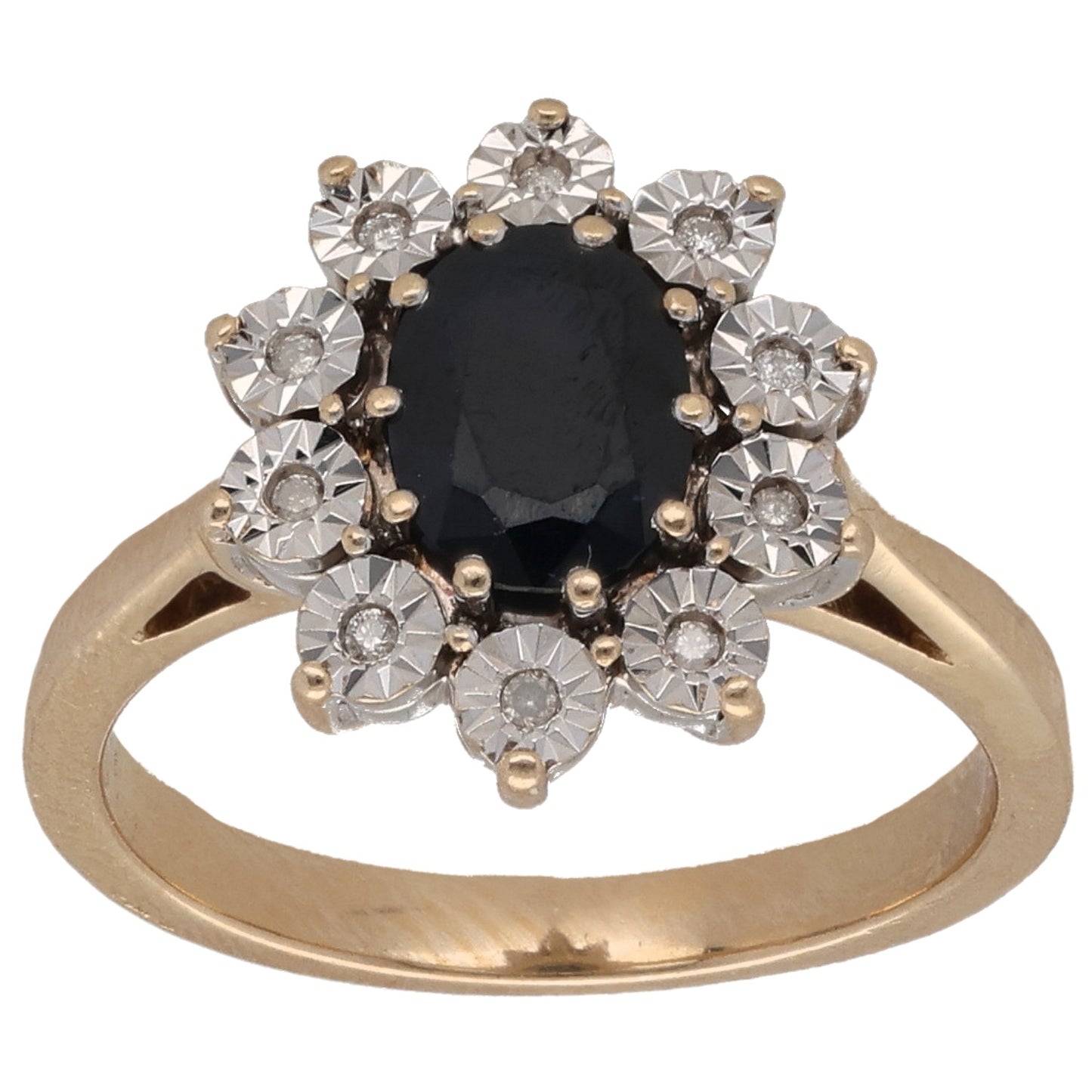 9ct Gold Sapphire & 0.06ct Diamond Dress/Cocktail Ring Size P