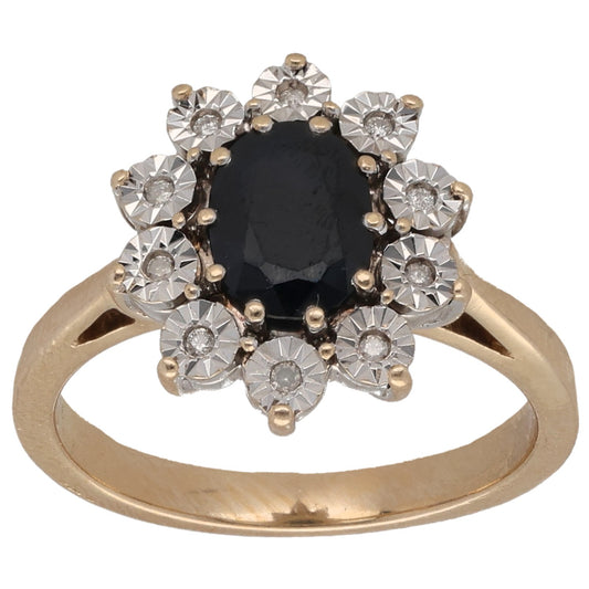9ct Gold Sapphire & 0.06ct Diamond Dress/Cocktail Ring Size P