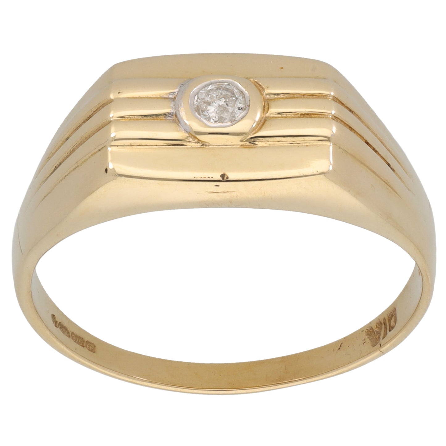 9ct Gold 0.10ct Diamond Patterned Signet Ring Size Y