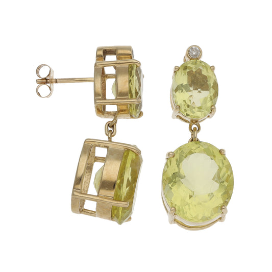 9ct Gold Citrine & 0.06ct Diamond Drop Earrings