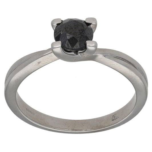 9ct White Gold 0.70ct Black Diamond Solitaire Ring Size M
