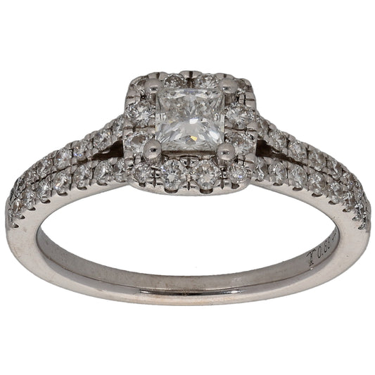 18ct White Gold 0.88ct Diamond Cluster Ring Size N