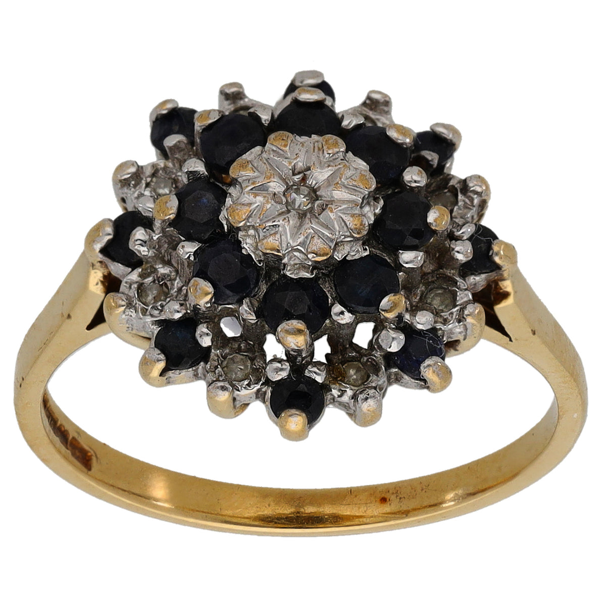 9ct Gold Sapphire & 0.045ct Diamond Dress/Cocktail Ring Size M