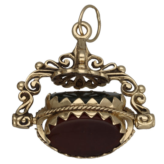 9ct Gold Bloodstone, Carnelian & Onyx Fob Pendant