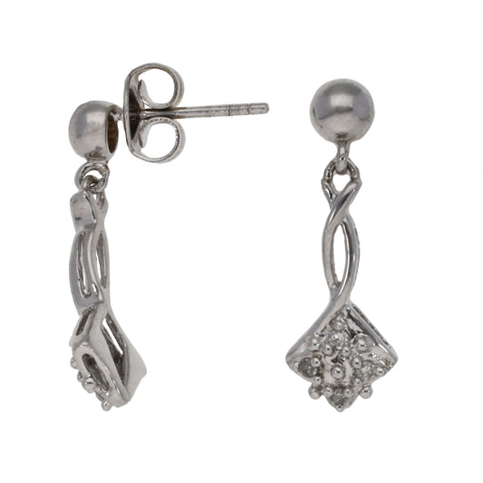 9ct White Gold 0.04ct Diamond Drop Earrings