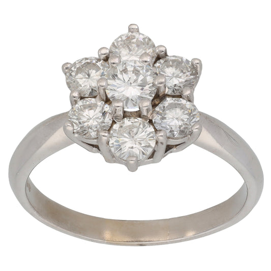 18ct White Gold 1.50ct Diamond Cluster Ring Size Q