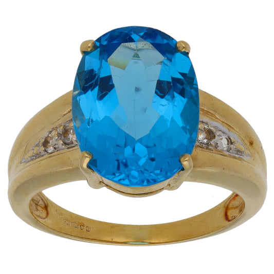 9ct Gold Topaz Single Stone Ring With Accents Size N