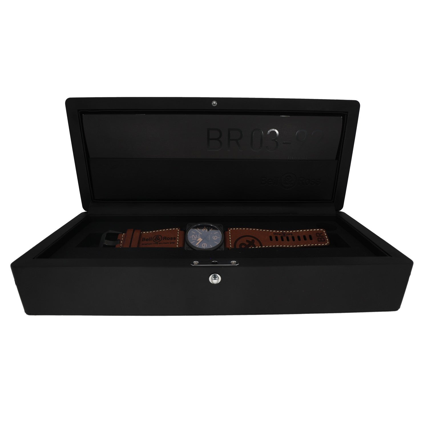 Bell & Ross BR03 BR03-92, black ceramic case, brown leather strap