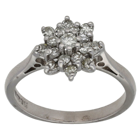 18ct White Gold 0.45ct Diamond Cluster Ring Size L