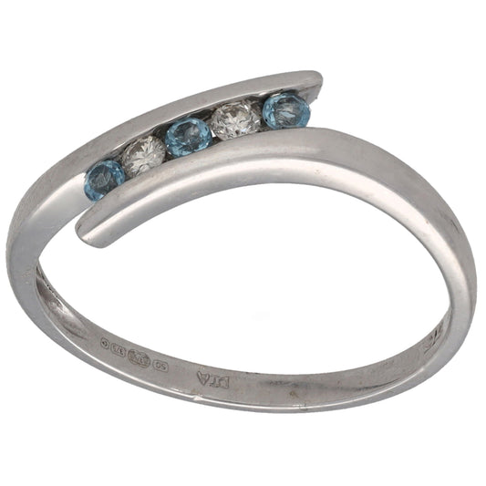 9ct Gold Topaz & 0.04ct Diamond Half Eternity Ring Size P