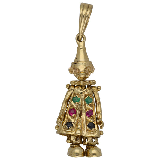 9ct Gold Emerald, Ruby, Sapphire Clown Pendant