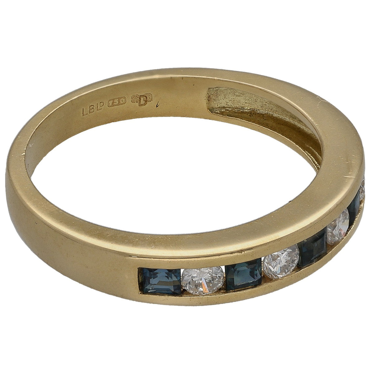 18ct gold half eternity ring with sapphire and round diamonds