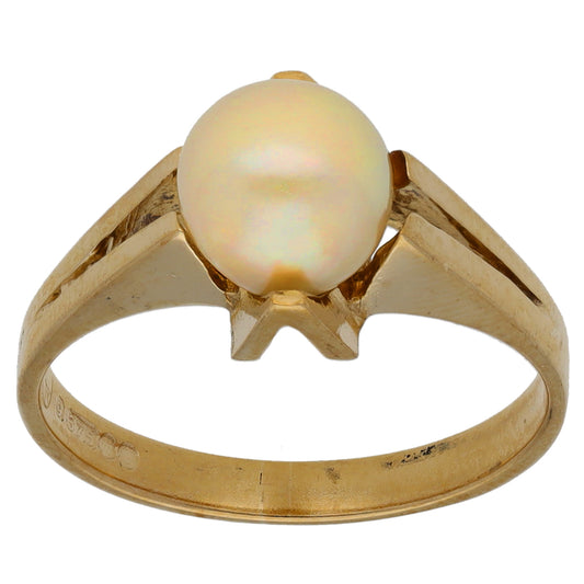 9ct Gold Cultured Pearl Single Stone Ring Size K