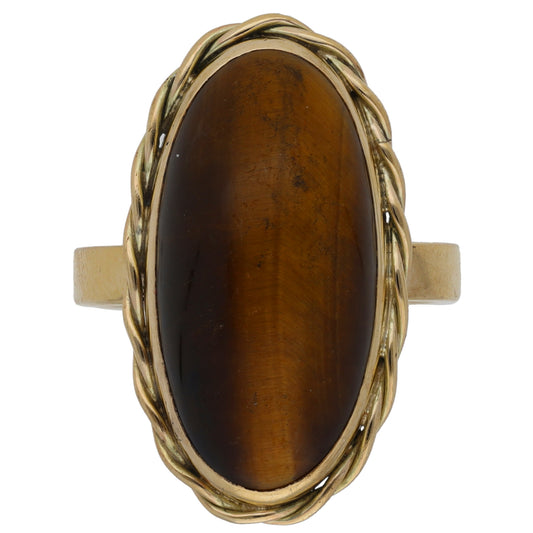 9ct Gold Tiger's Eye Single Stone Ring Size M