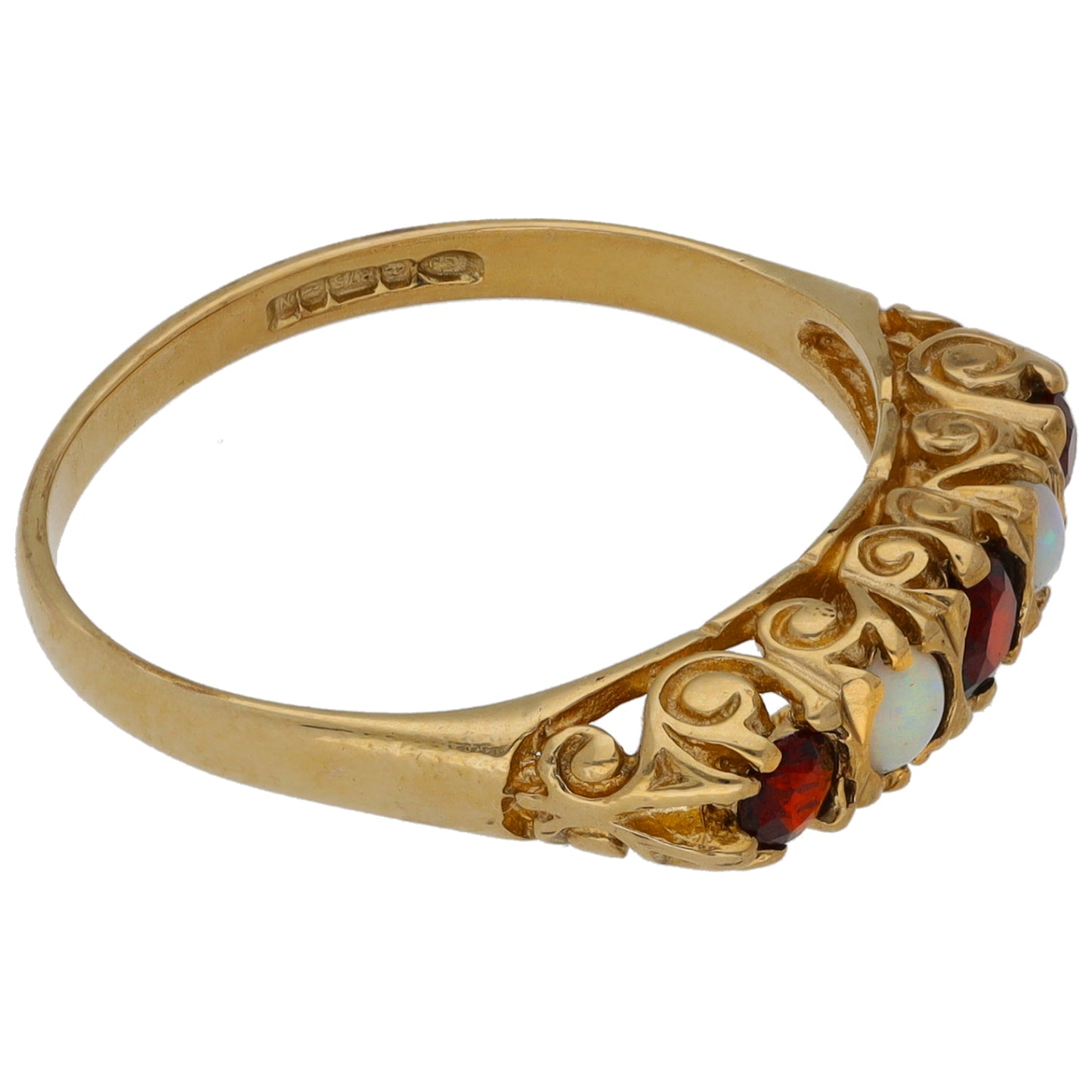 9ct Gold Garnet & Opal Half Eternity Ring Size N
