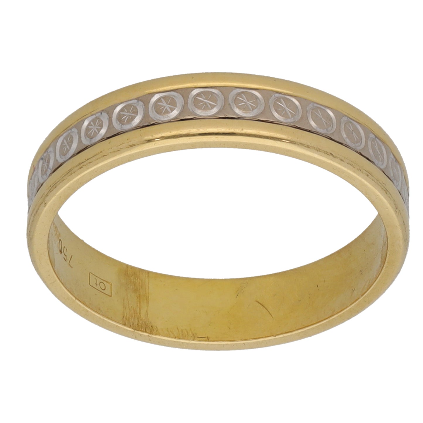 18ct Bi-Colour Gold Patterned Wedding Ring Size L