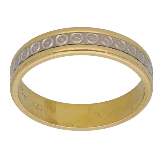 18ct Bi-Colour Gold Patterned Wedding Ring Size L