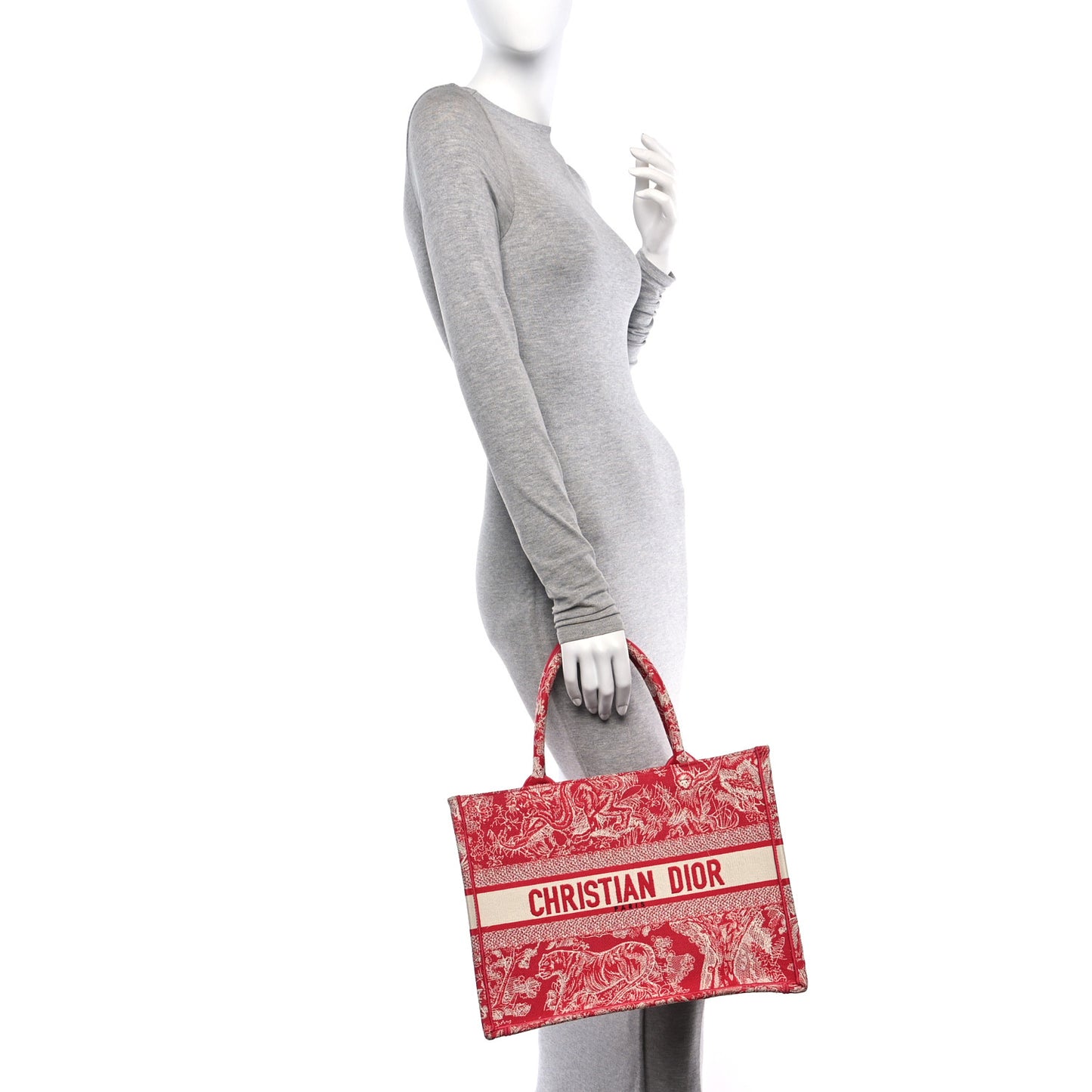 Christian Dior Book Tote Toile de Jouy Embroidered Canvas Bag - Raspberry
