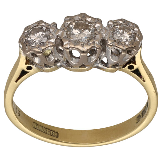 18ct Gold 0.50ct Diamond Trilogy Ring Size M