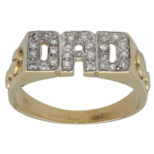 9ct Gold Cubic Zirconia Dad Ring Size T