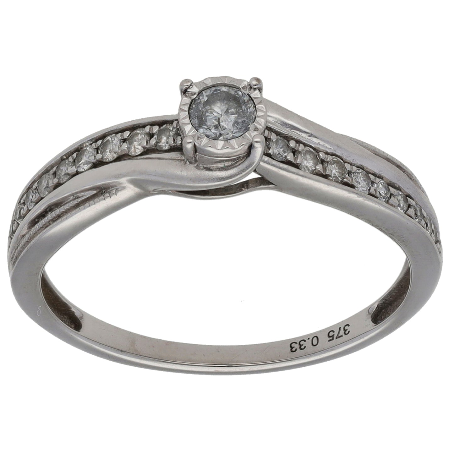 9ct White Gold 0.33ct Diamond Solitaire Ring With Accent Stones Size R
