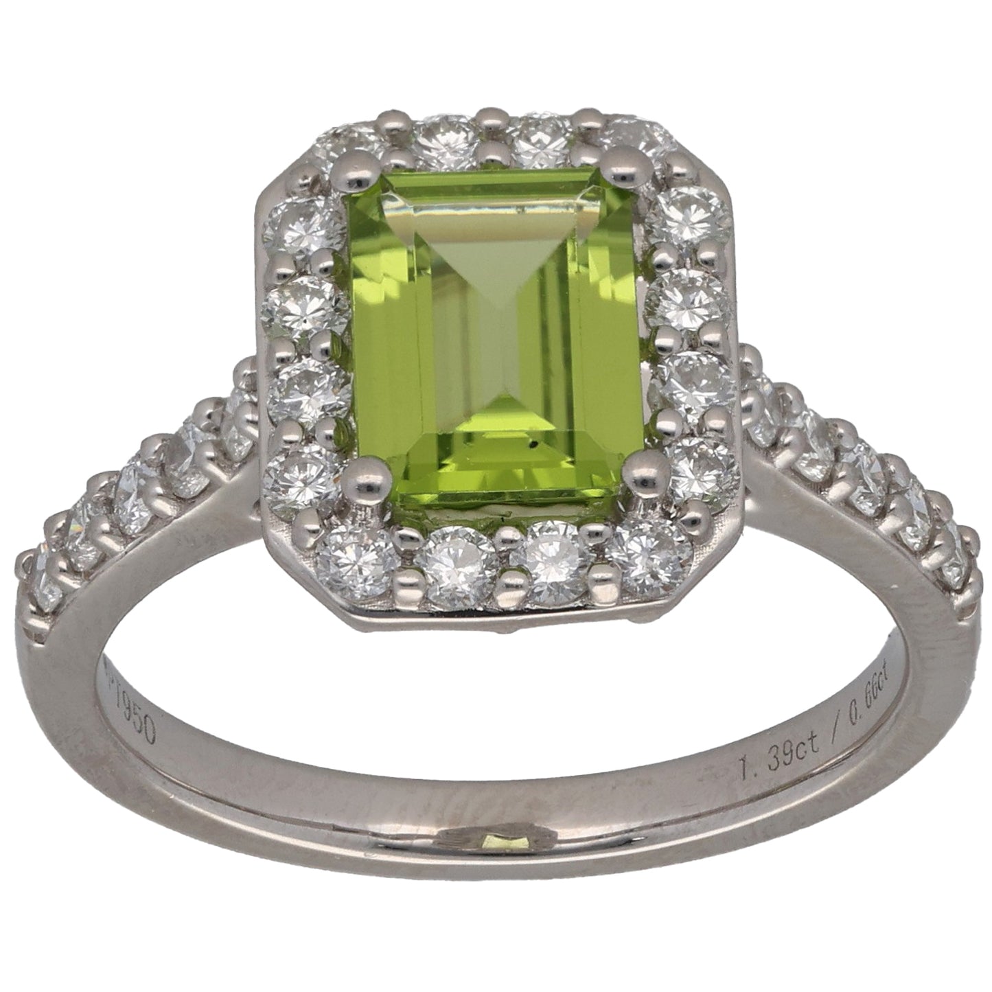 Platinum Peridot & 0.66ct Diamond Halo Ring Size N
