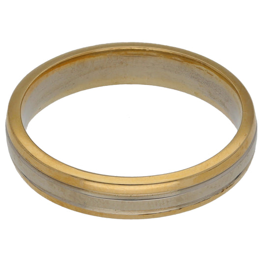 9ct Bicolour Gold Patterned Wedding Ring Size P