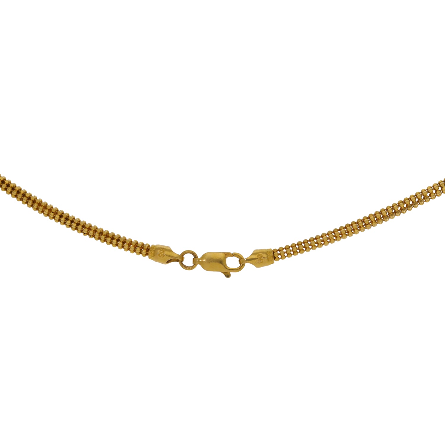 22ct Gold beaded chain necklace with small clasp and ring links, 18 in