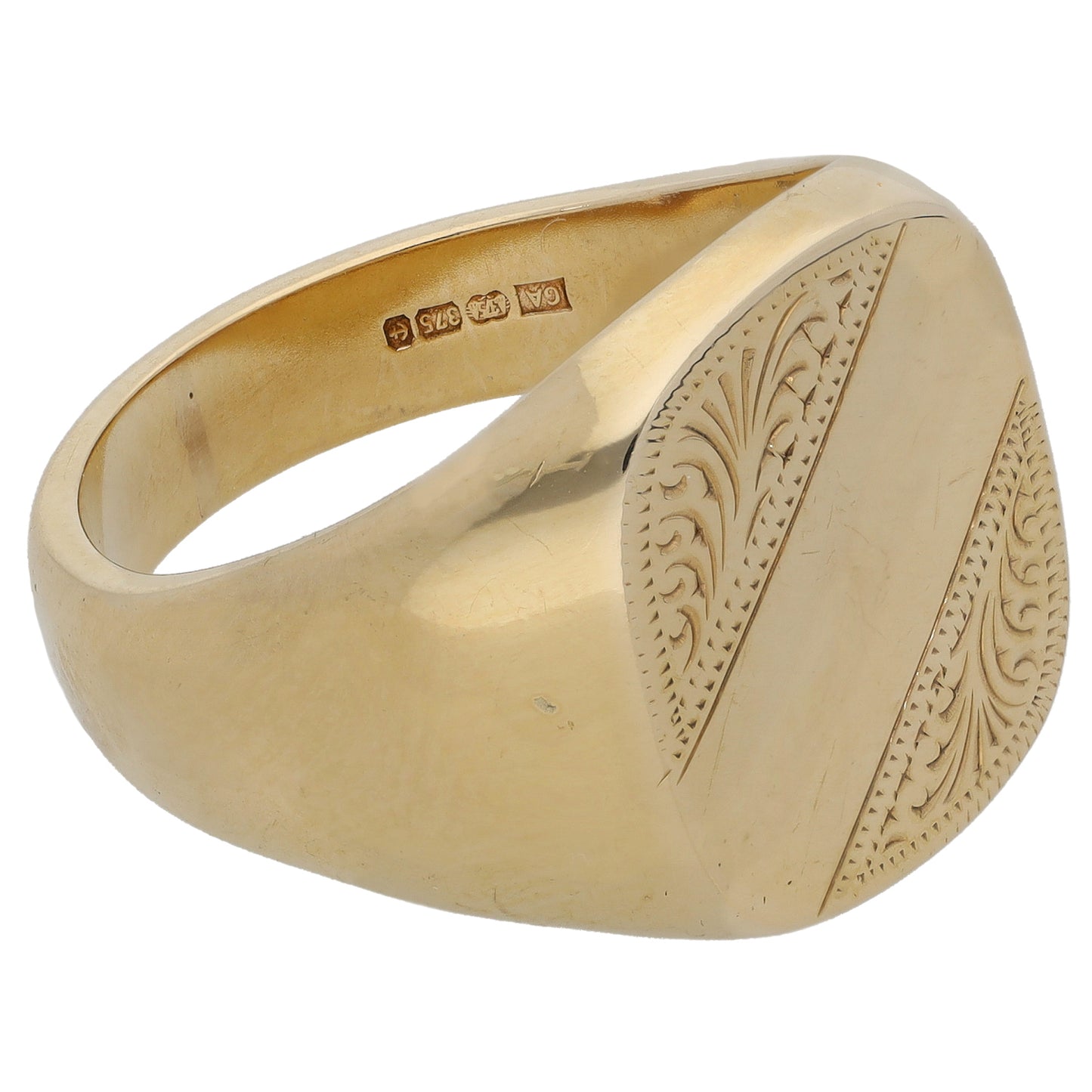 9ct Gold Patterned Signet Ring Size T