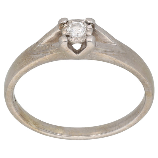 9ct White Gold 0.05ct Diamond Solitaire Ring Size M