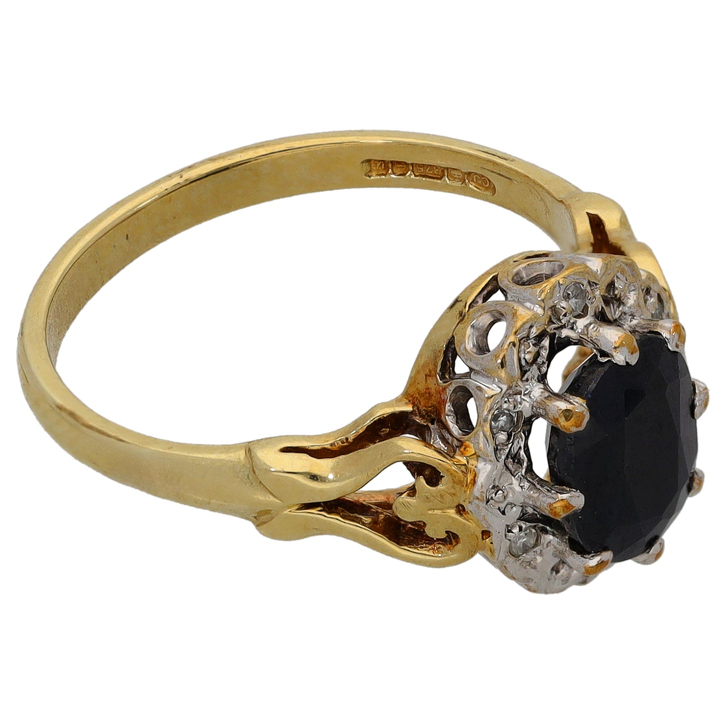 9ct Gold Sapphire & 0.03ct Diamond Dress/Cocktail Ring Size M
