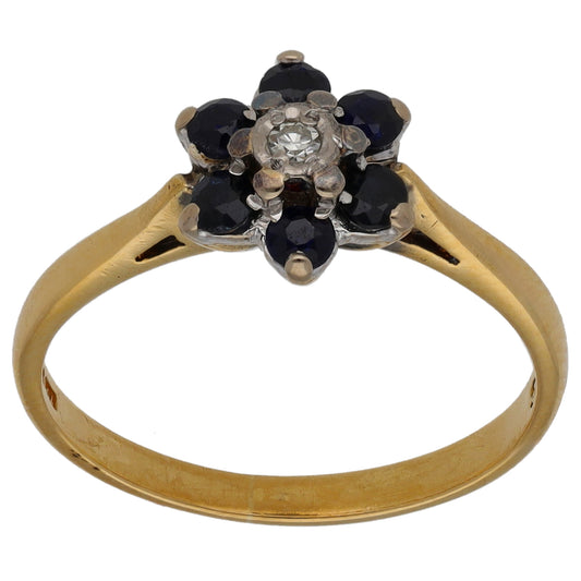 18ct Gold Sapphire & 0.04ct Diamond Solitaire Ring With Accent Stones Size L