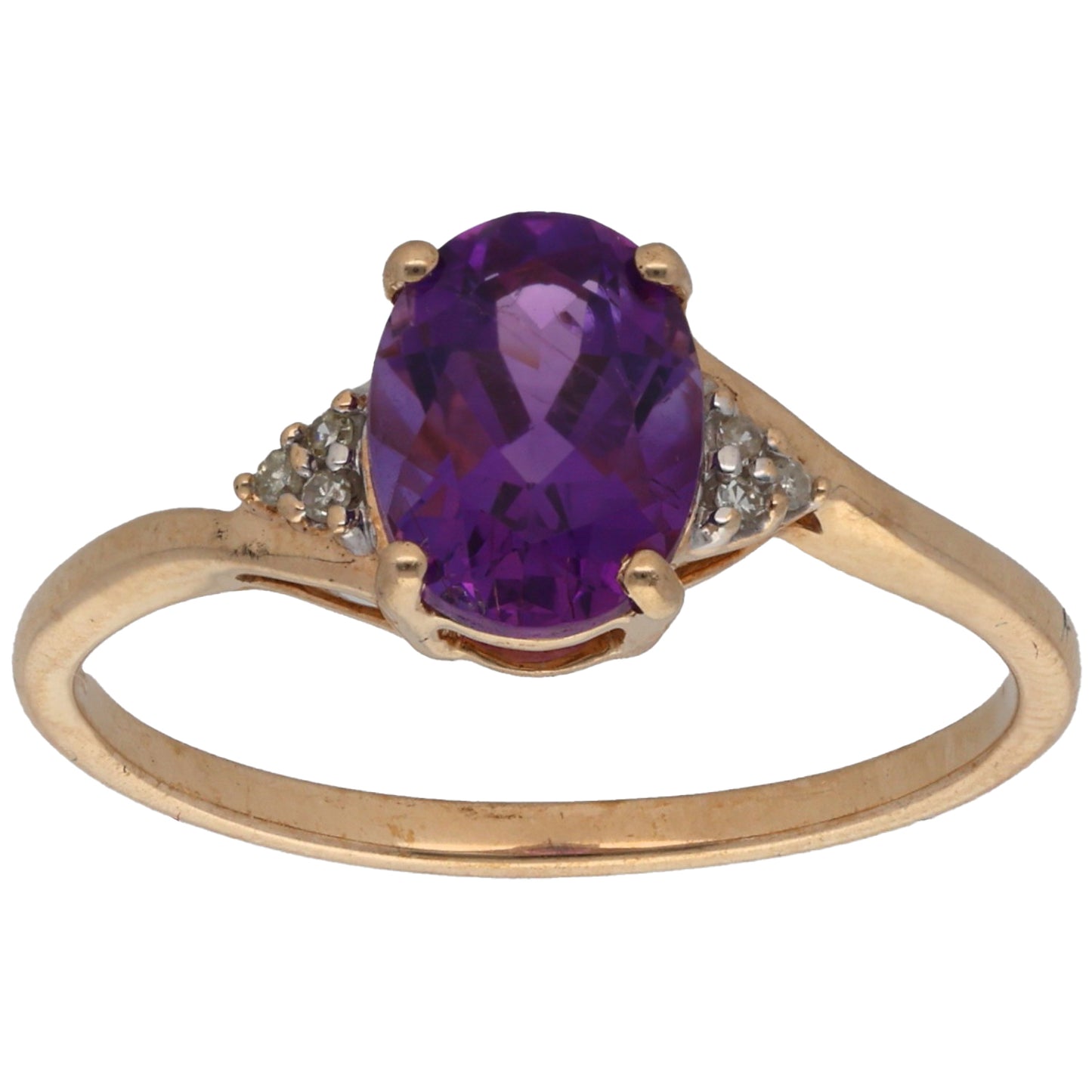 9ct Gold Amethyst & 0.03ct Diamond Single Stone Ring With Accents Size N