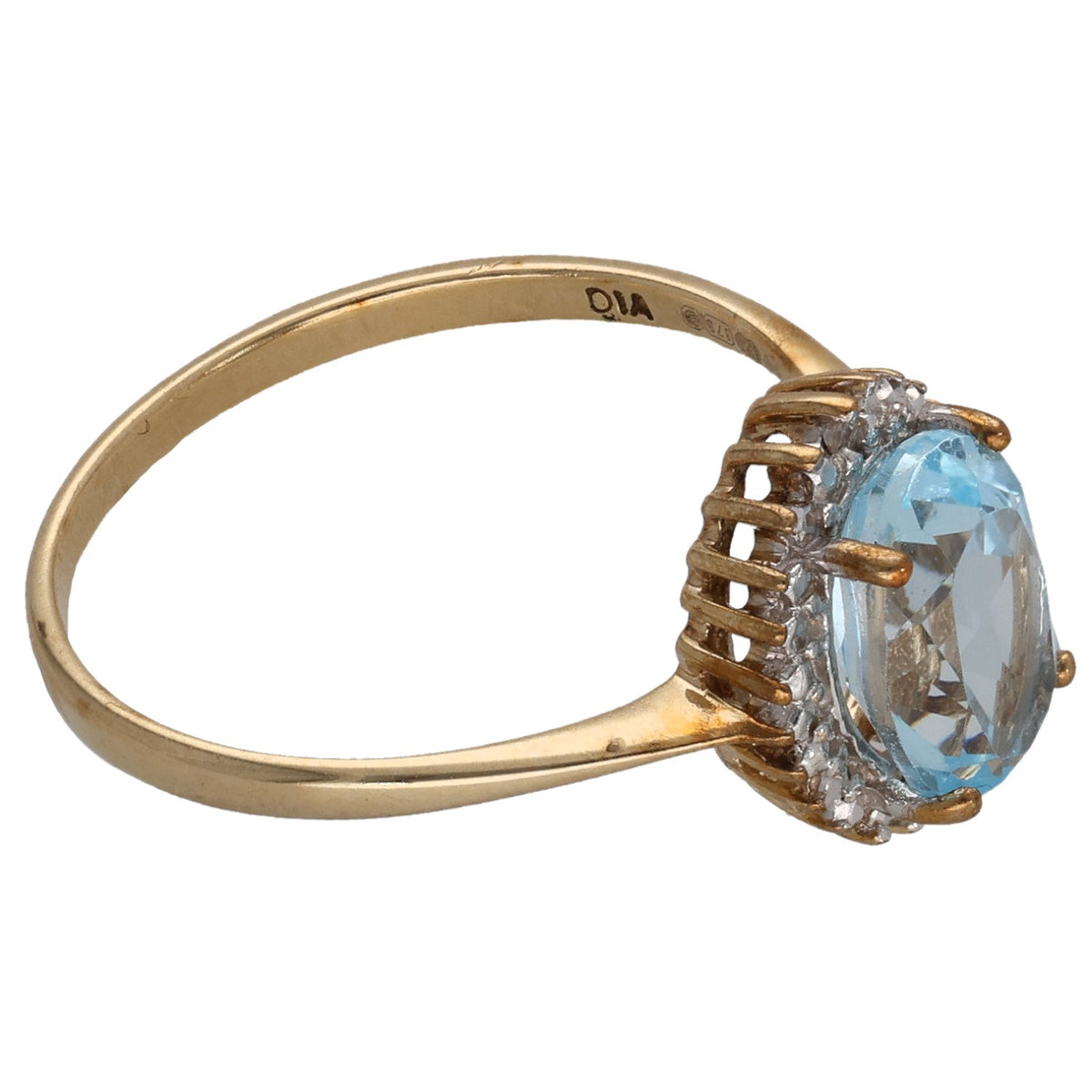 9ct gold topaz and diamond dress ring with oval blue topaz