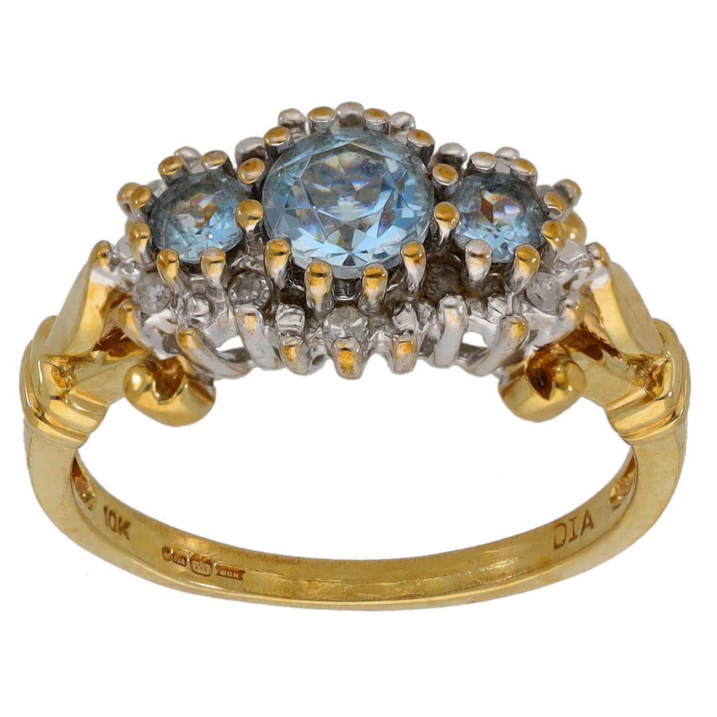 9ct Gold Aquamarine & 0.03ct Diamond Dress/Cocktail Ring Size M