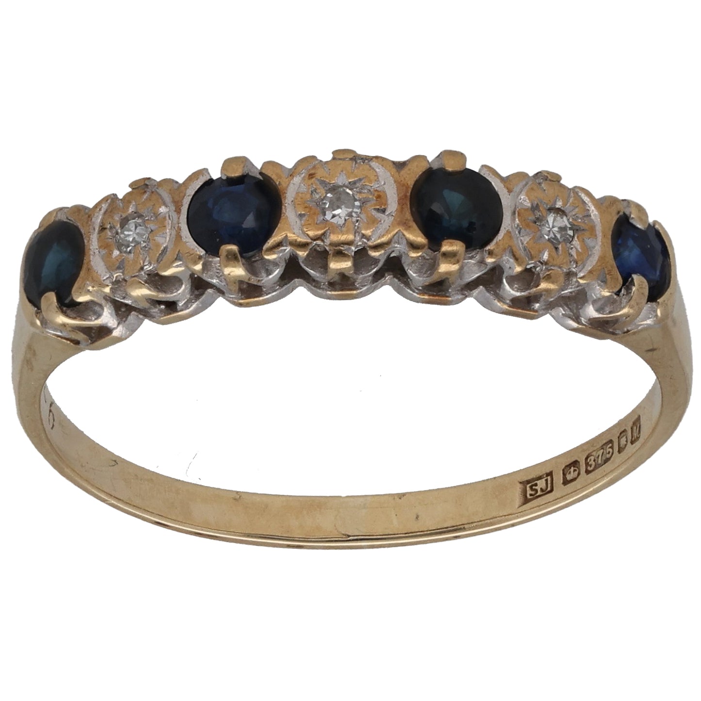 9ct Gold Sapphire & 0.015ct Diamond Half Eternity Ring Size N